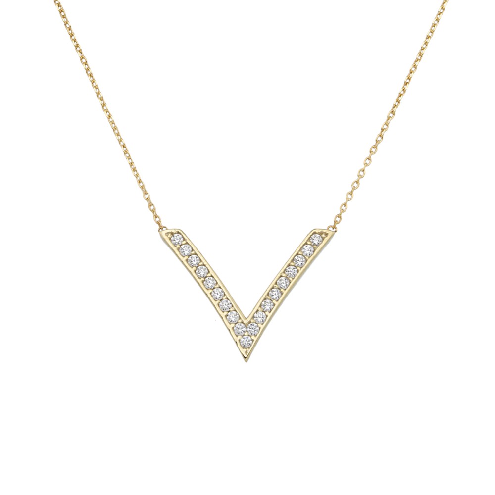 Gold 9ct. V-shaped pendant with CZ