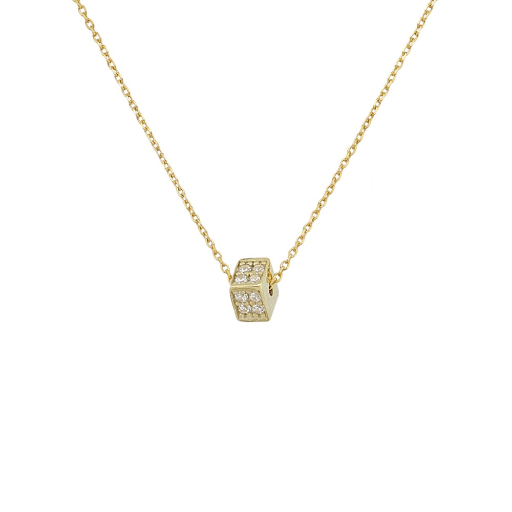Gold 9ct. Cube with CZ on chain