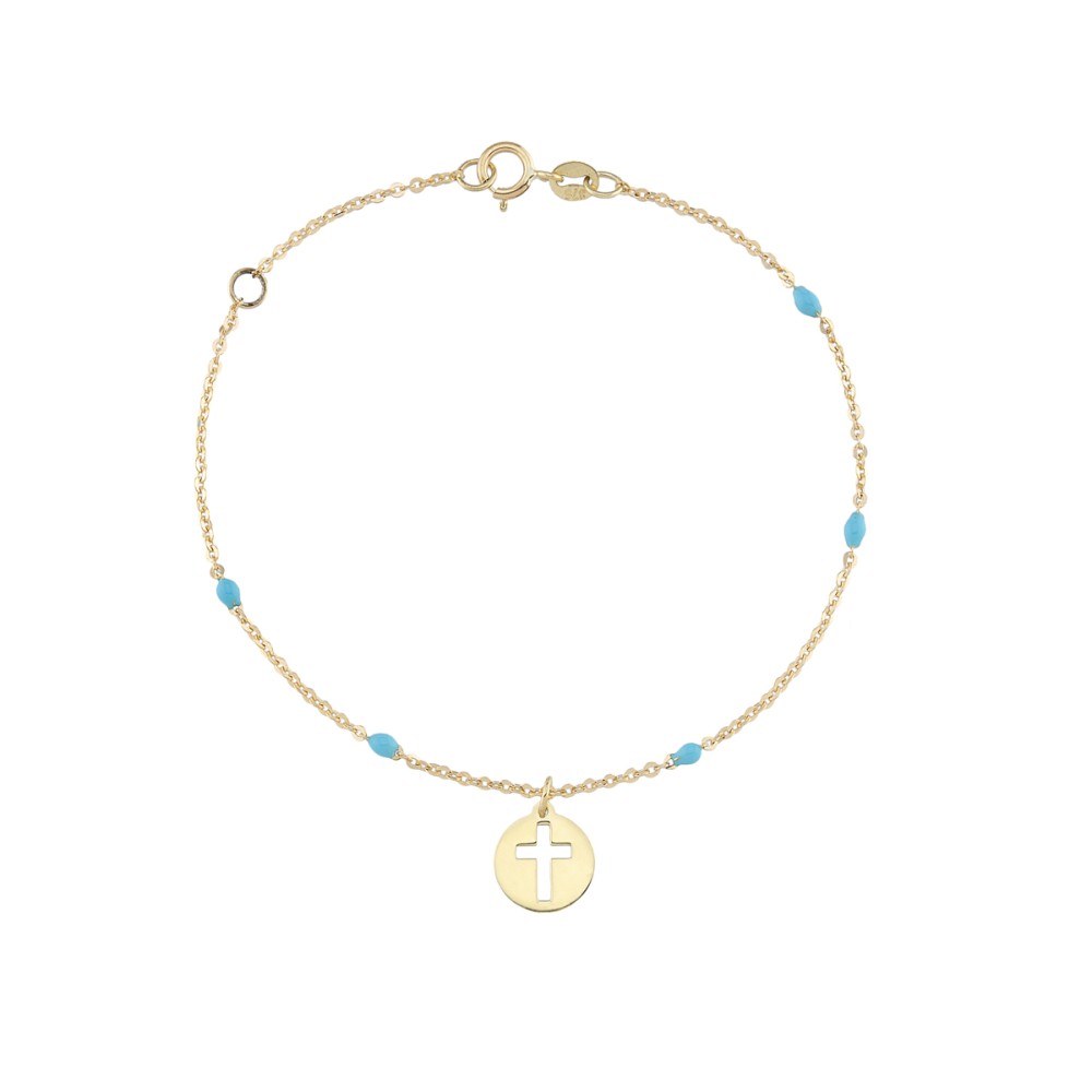 Gold 9ct. Chain bracelet with enamel and cross