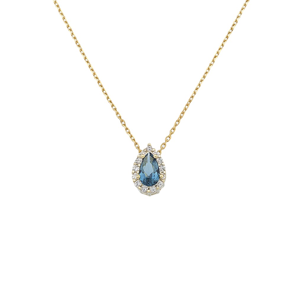 Gold 9ct. Teardrop pendant with halo on chain