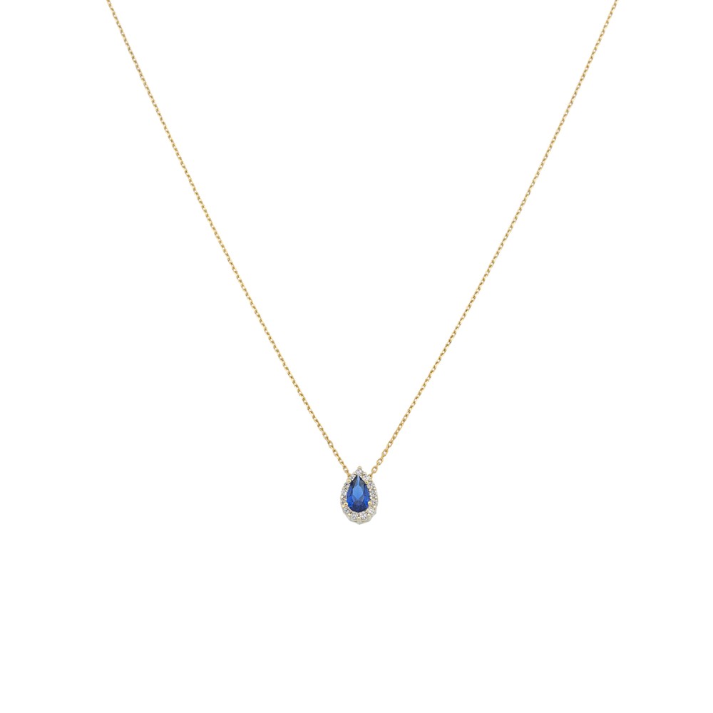 Gold 9ct. Teardrop pendant with halo on chain