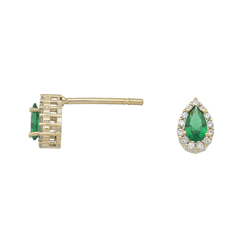 Gold 9ct. Teardrop green earrings