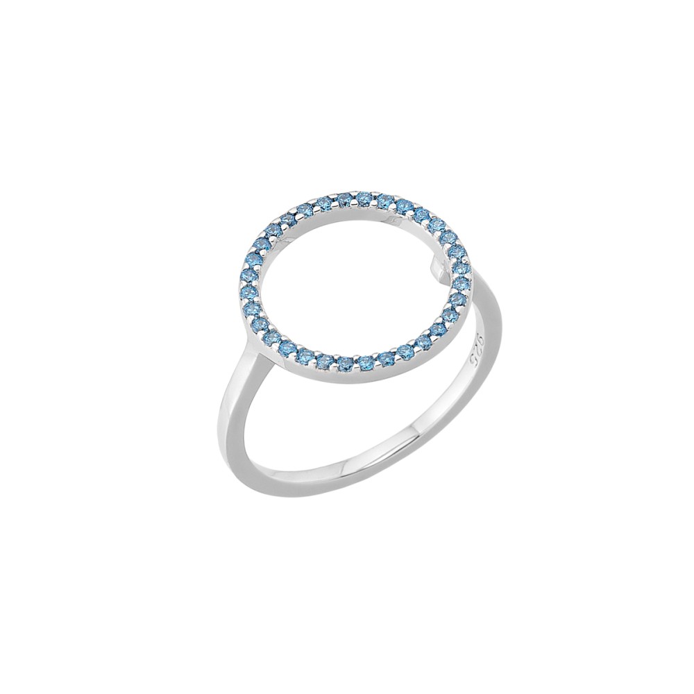Δαχτυλίδι σχέδιο κύκλος περίγραμμα με γαλάζιες πέτρες ζιργκόν από επιπλατινωμένο ασήμι 925.
