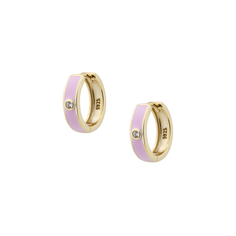 Sterling silver 925°. Pink enamel hoops with CZ
