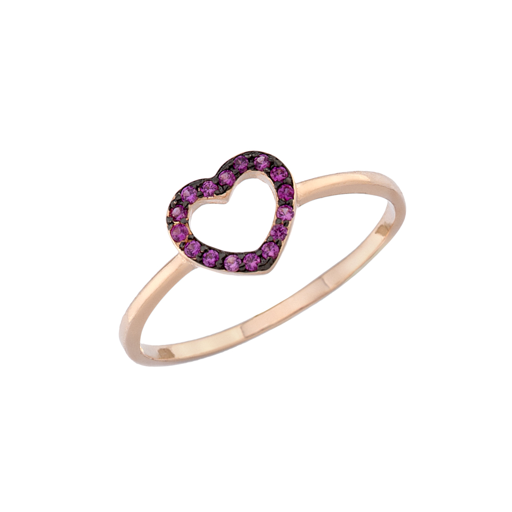 Δαχτυλίδι σχέδιο καρδιά με πέτρες ζιργκόν από ροζ επιχρυσωμένο ασήμι 925°