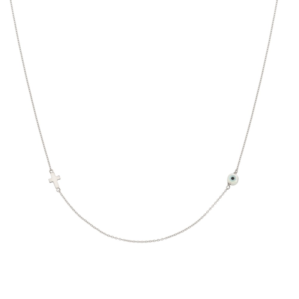 White Gold 9ct. Cross and mati on chain necklace