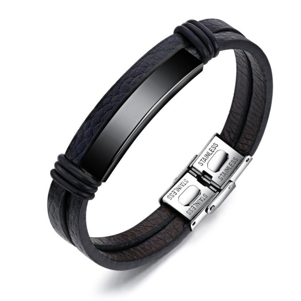 Stainless Steel. Double leather band bracelet