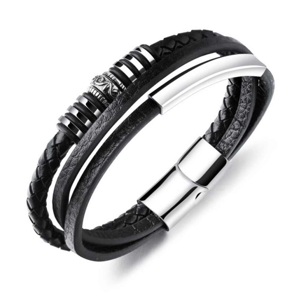 Stainless Steel. Multi-strand leather bracelet