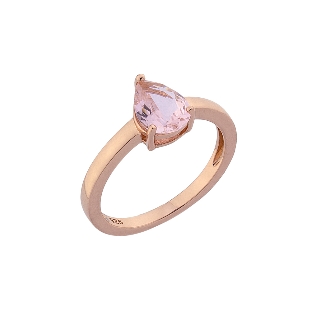 Δαχτυλίδι μονόπετρο με ροζ ζιργκόν από ροζ επιχρυσωμένο ασήμι 925°