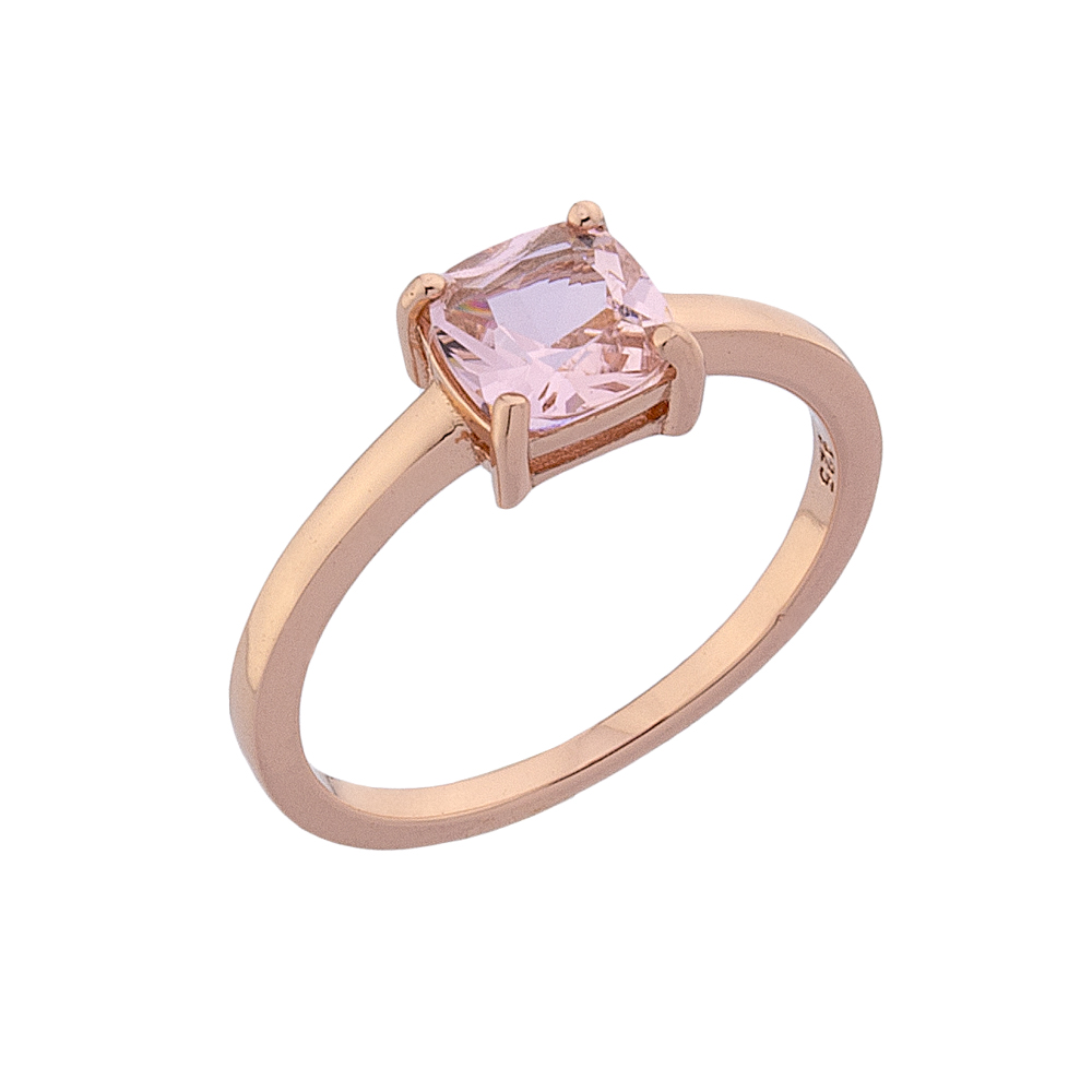 Δαχτυλίδι μονόπετρο με ροζ ζιργκόν από ροζ επιχρυσωμένο ασήμι 925°