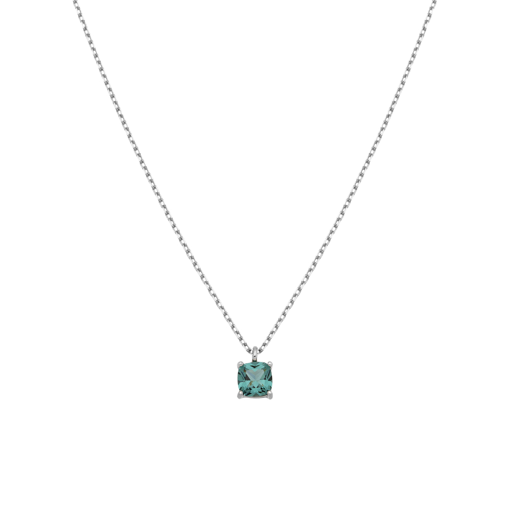 Sterling silver 925°. Square green solitaire pendant