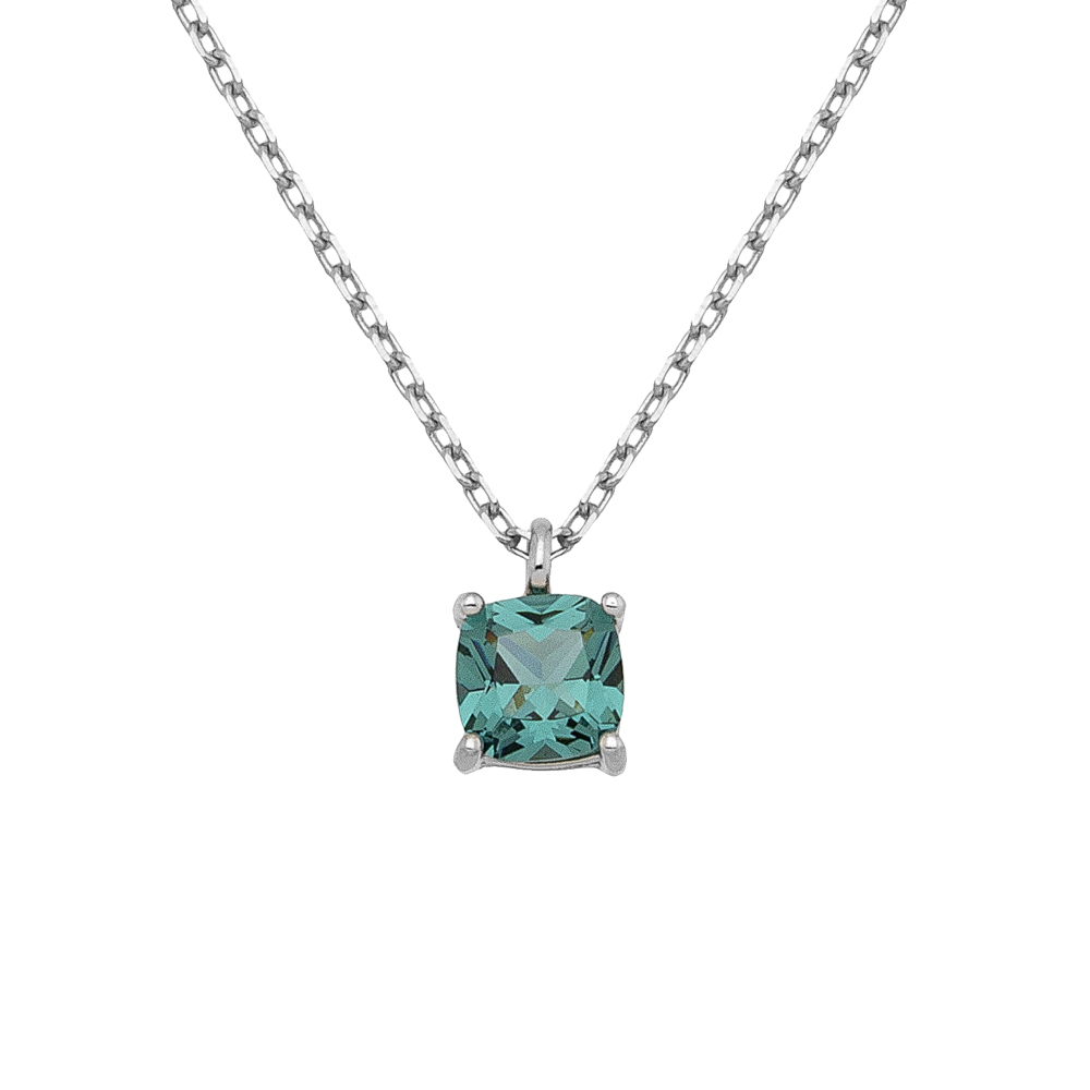 Sterling silver 925°. Square green solitaire pendant