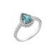 Sterling silver 925°. Teal teardrop ring with halo