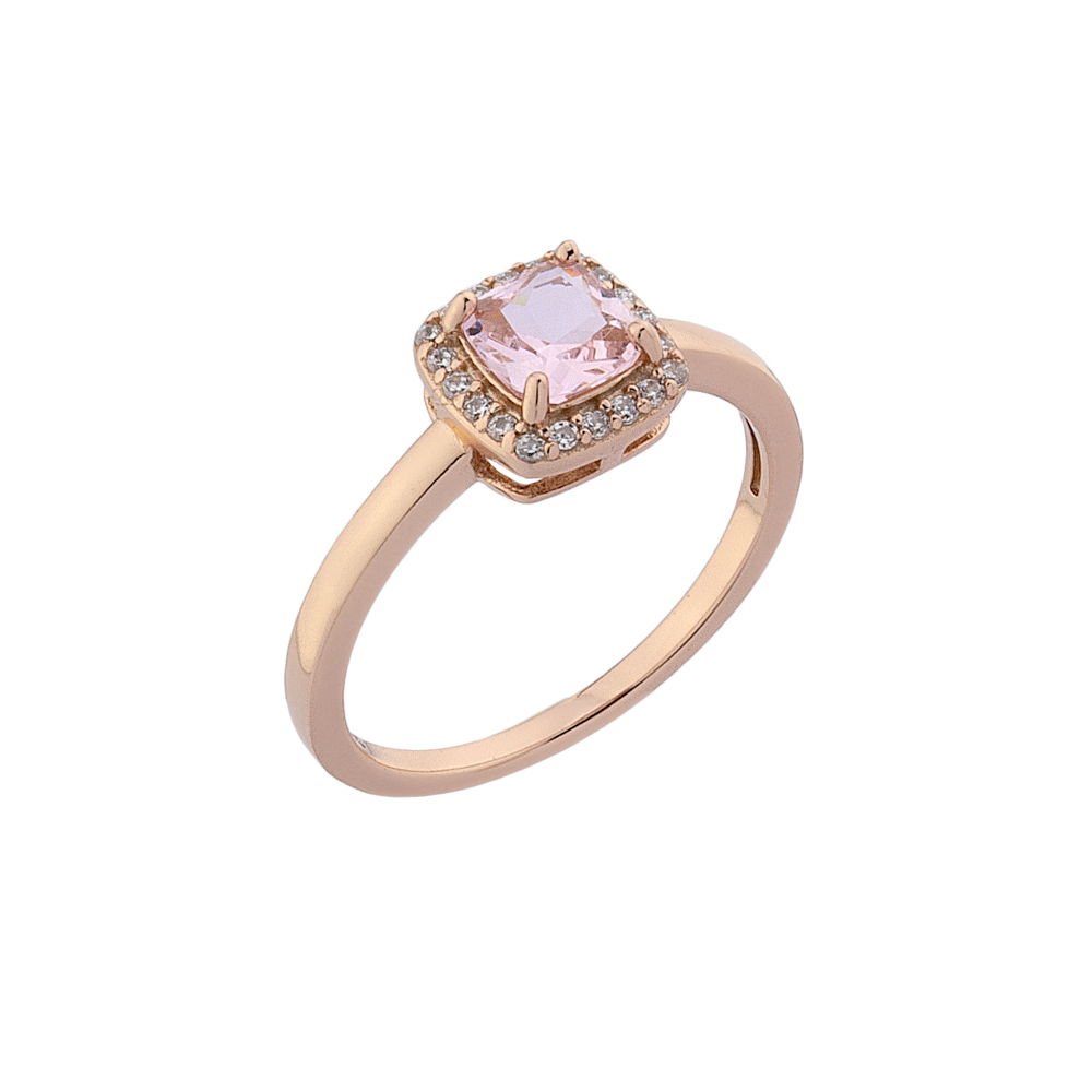 Sterling silver 925°. Square pink ring with halo 