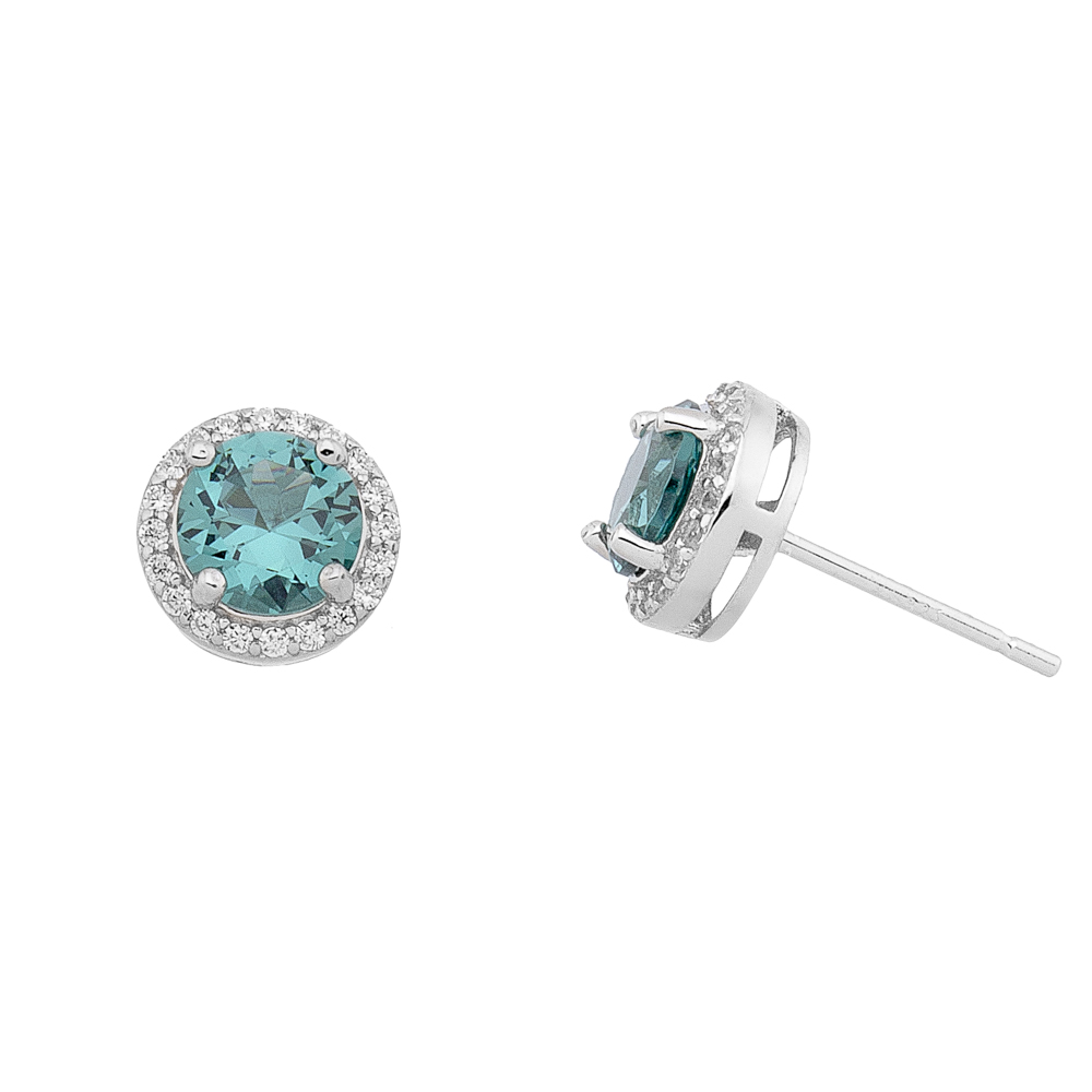 Sterling silver 925°. Round green studs with halo