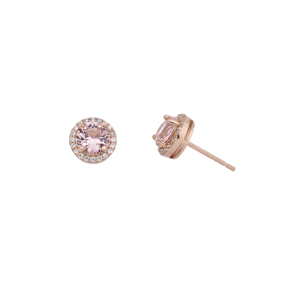 Sterling silver 925°. Round pink studs with halo