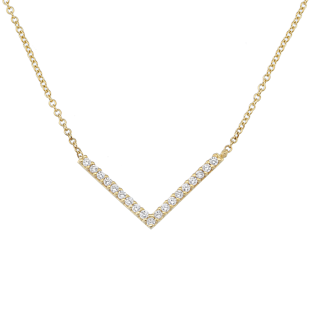 Gold 9ct. V-shaped necklace with CZ