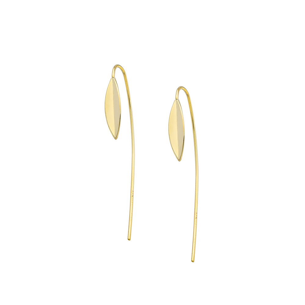 Gold 9ct. Leaf thread through earrings