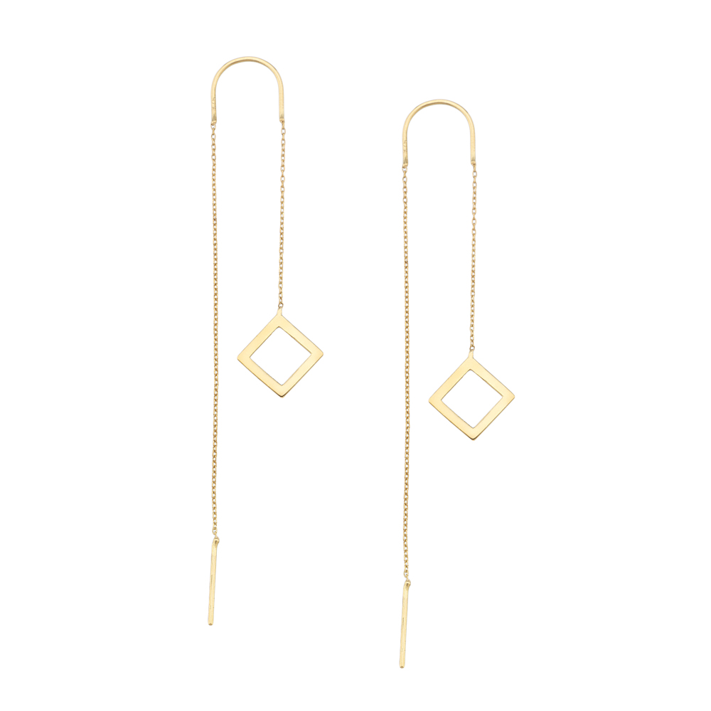 Gold 9ct. Open rhombus chain drop earrings