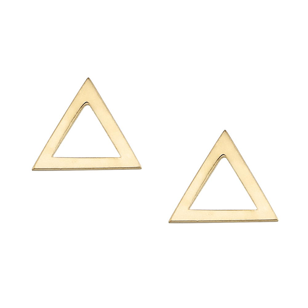 Gold 9ct. Open triangle stud earrings