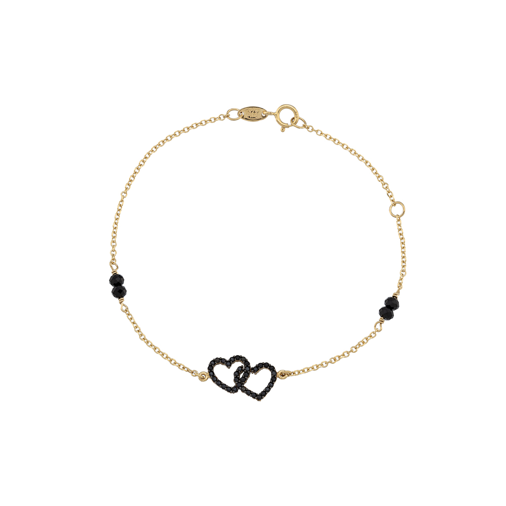 Gold 9ct. Double linked hearts with CZ bracelet