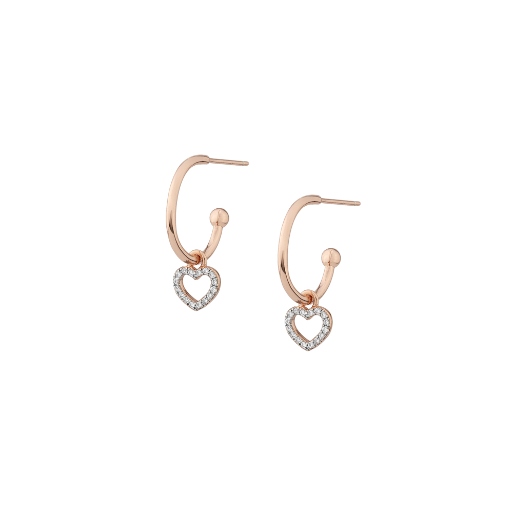 Sterling silver 925°. Open hoops with CZ hearts