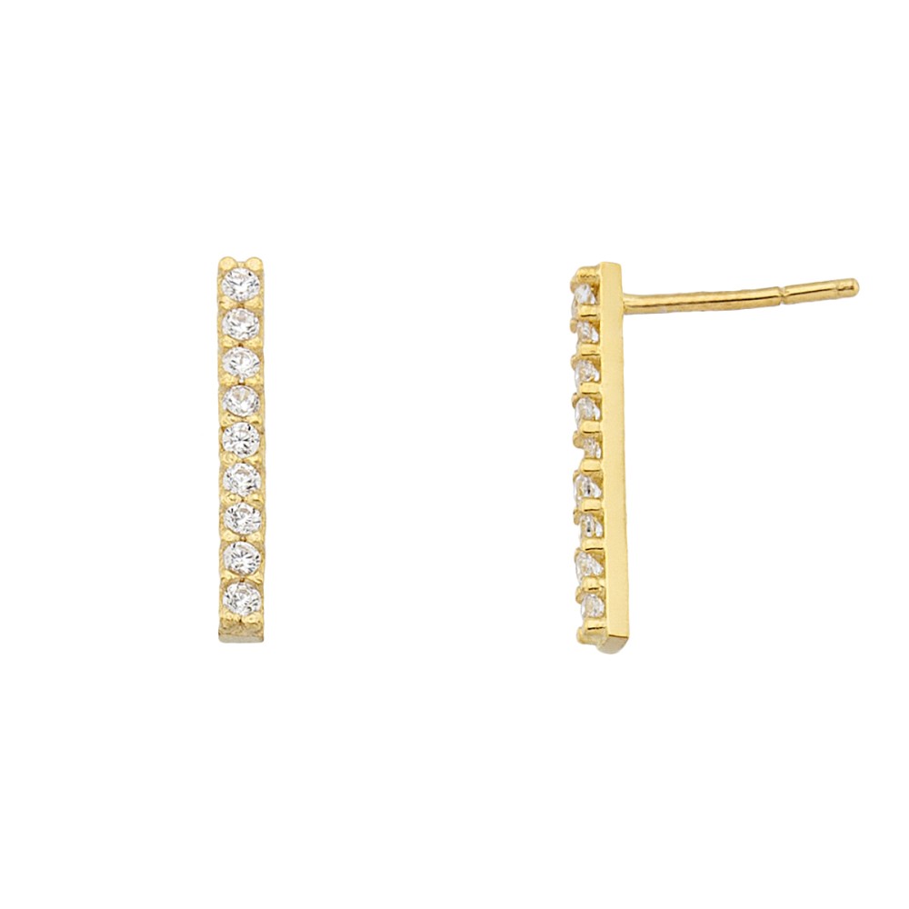 Gold 9ct. Linear bar studs with CZ