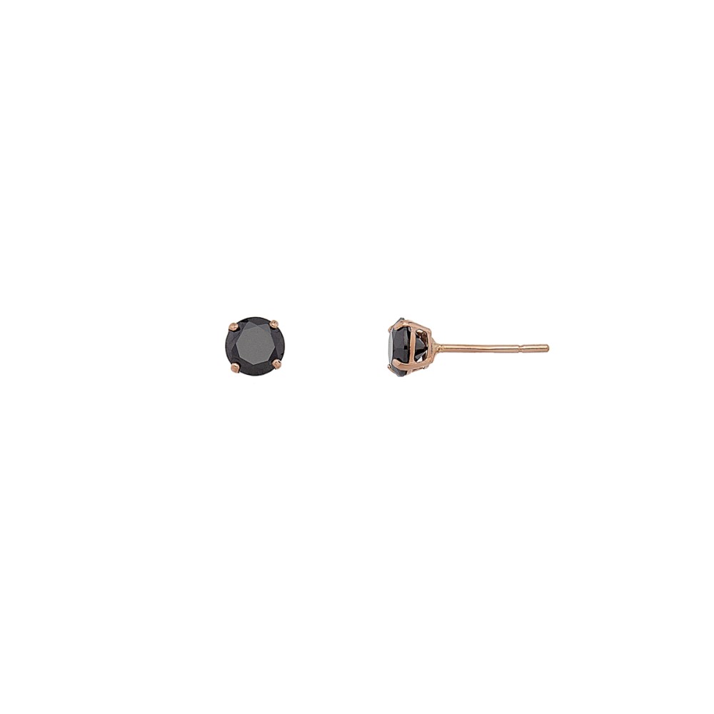 Σκουλαρίκια στικ μονόπετρα με μαύρο ζιργκόν 4mm από ροζ χρυσό 9 καρατίων
