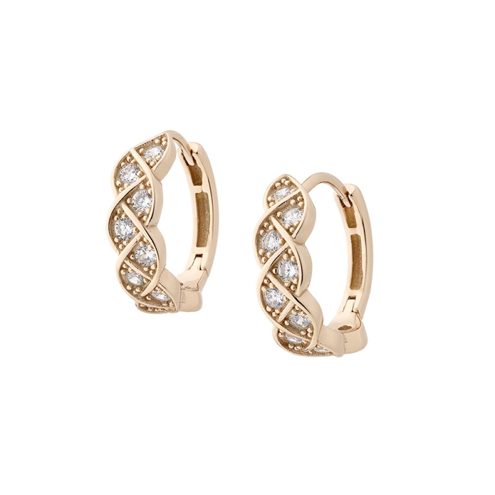 Sterling silver 925°. Criss-cross hoops with CZ