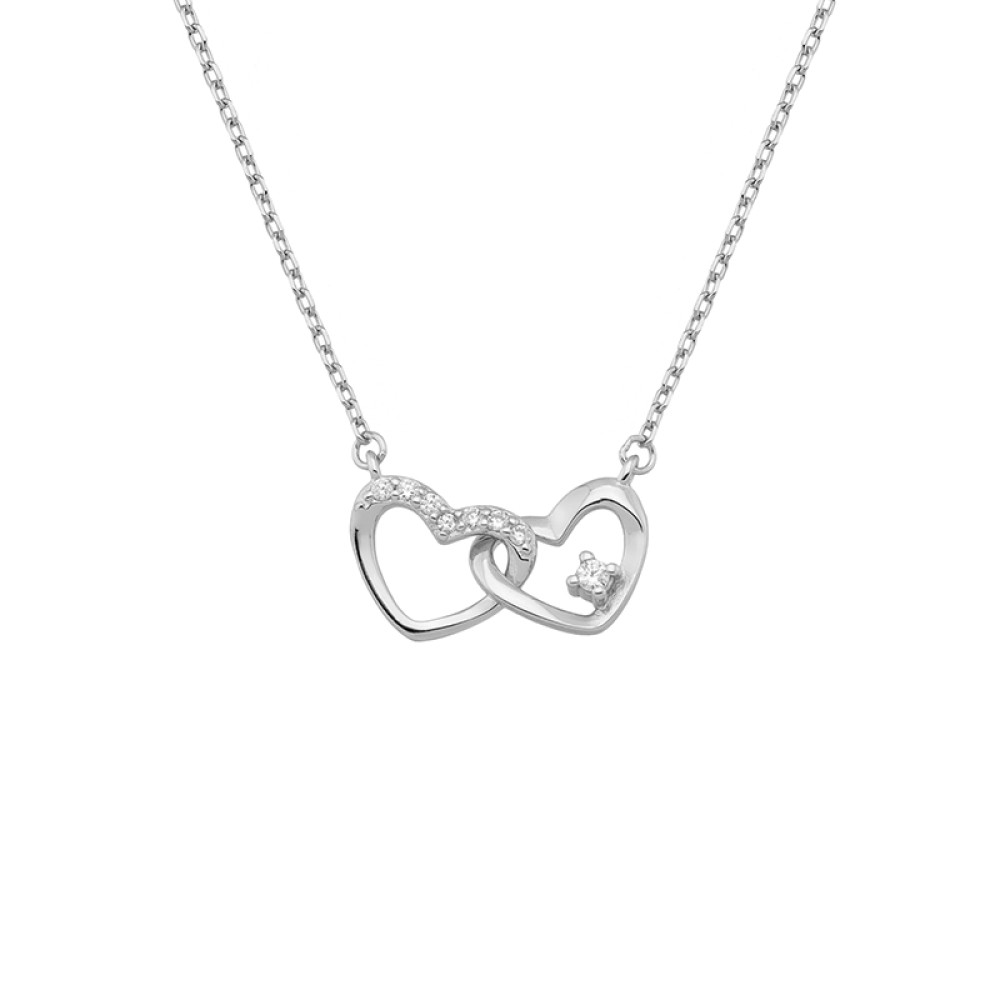 Sterling silver 925°. Double interlinked hearts with CZ