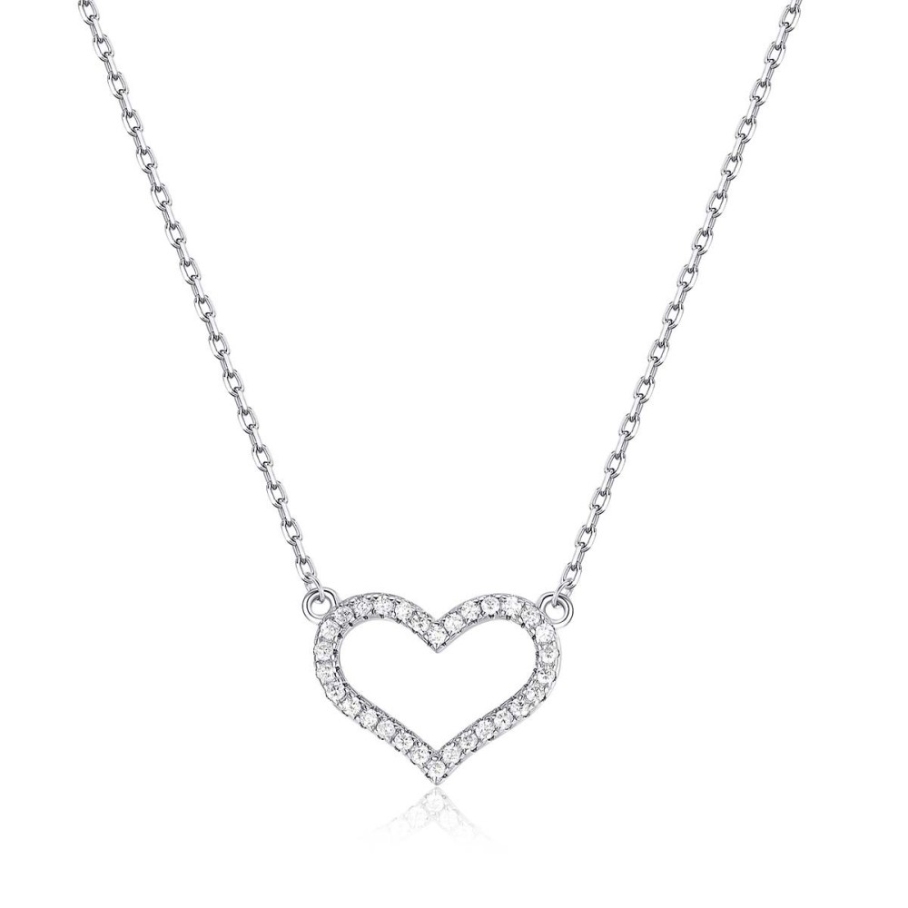 Sterling silver 925°. Open heart with CZ on chain