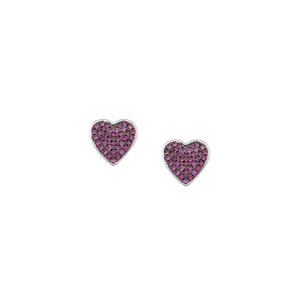 Sterling silver 925°. Red CZ heart stud earrings