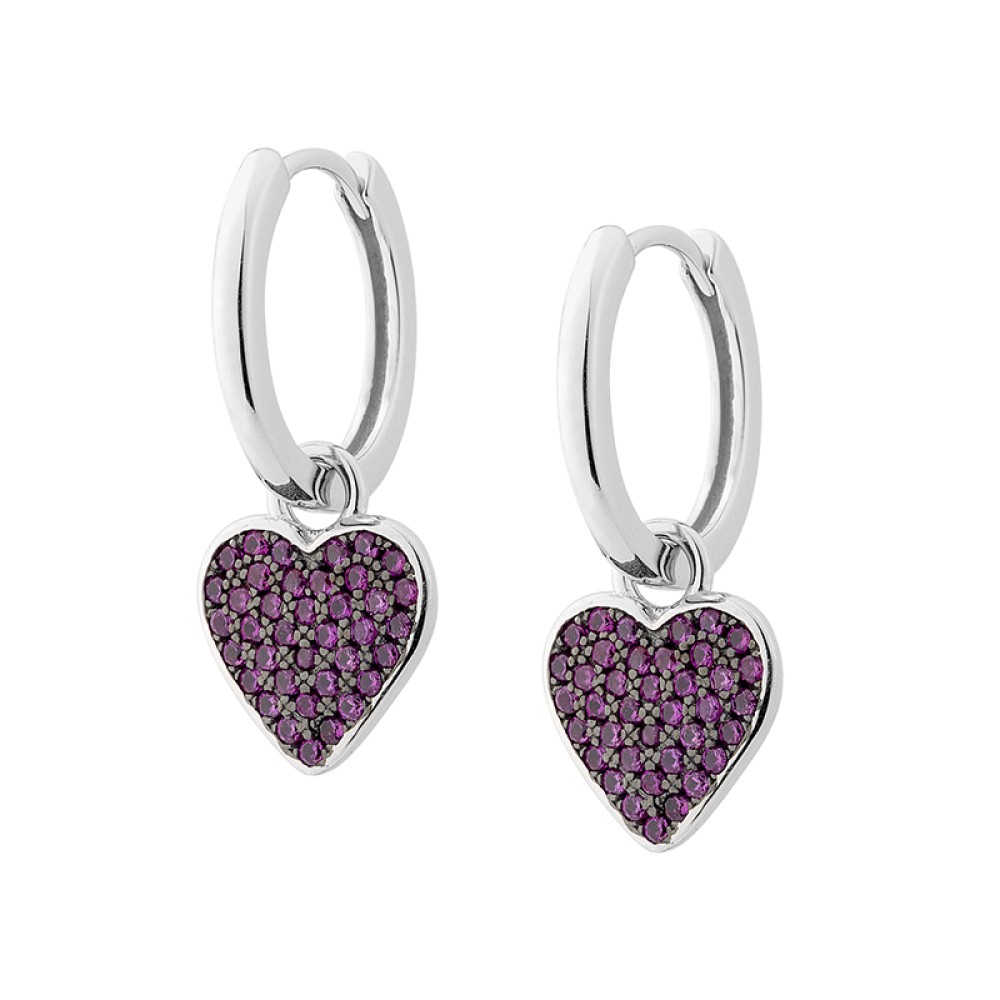Sterling silver 925°. Red CZ heart drop earrings