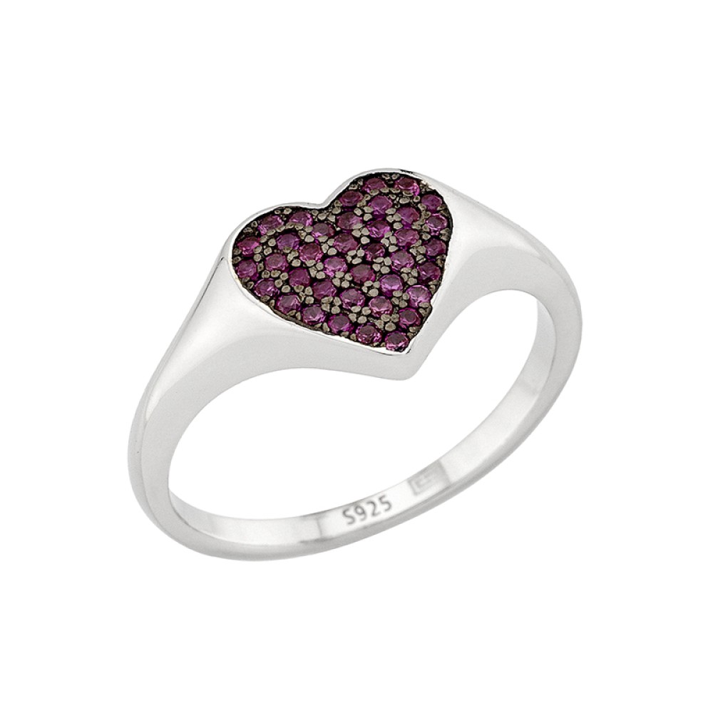 Sterling silver 925°. Red CZ heart ring