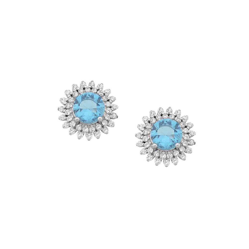 Sterling silver 925°. Topaz blue studs with CZ