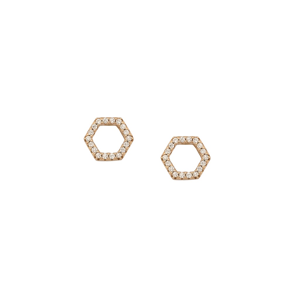 Sterling silver 925°. Hexagon studs with CZ