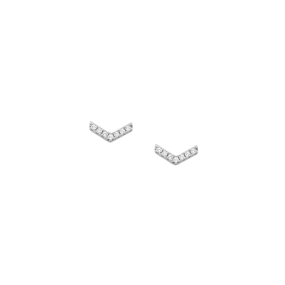 Σκουλαρίκια στικ σχέδιο V με λευκά ζιργκόν από επιπλατινωμένο ασήμι 925°