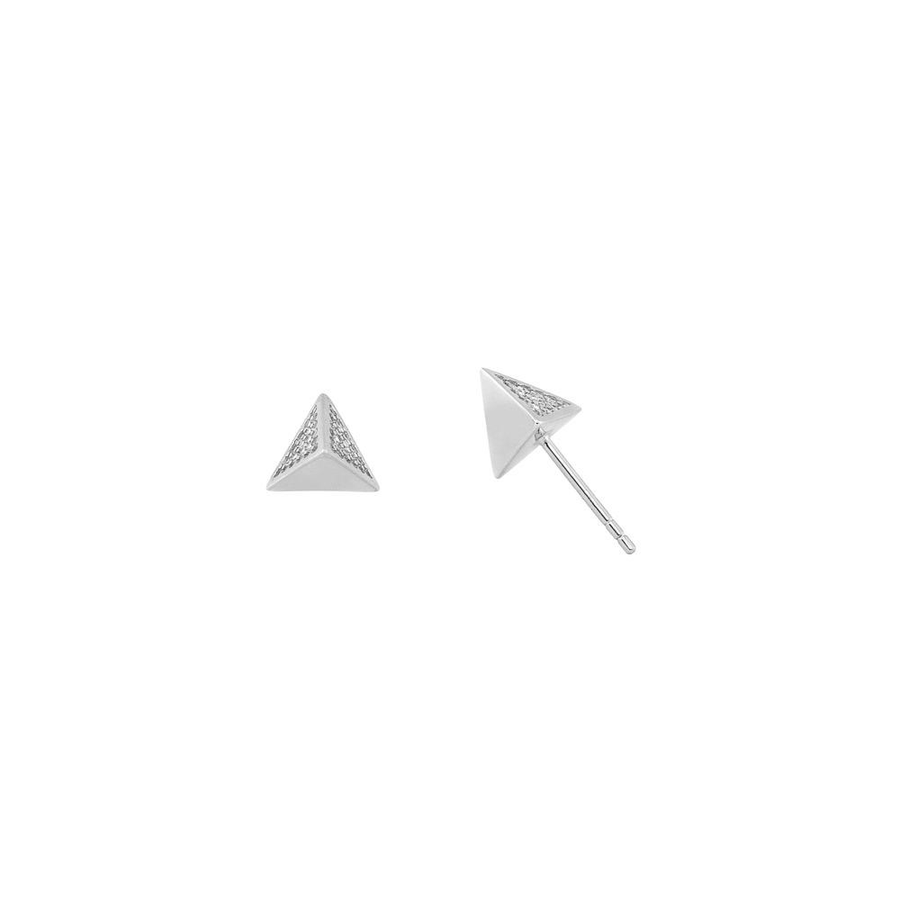 Sterling silver 925°. Triangle 3D studs with CZ