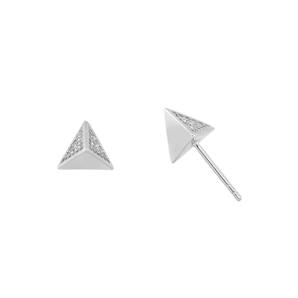 Σκουλαρίκια στικ σχέδιο τρίγωνο με ζιργκόν από επιπλατινωμένο ασήμι 925°