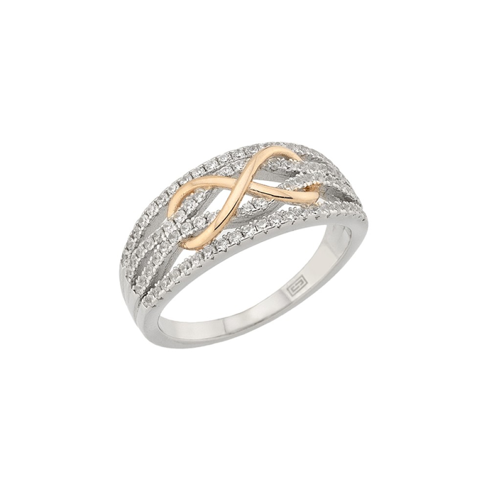 Sterling silver 925°. Crossover ring with CZ