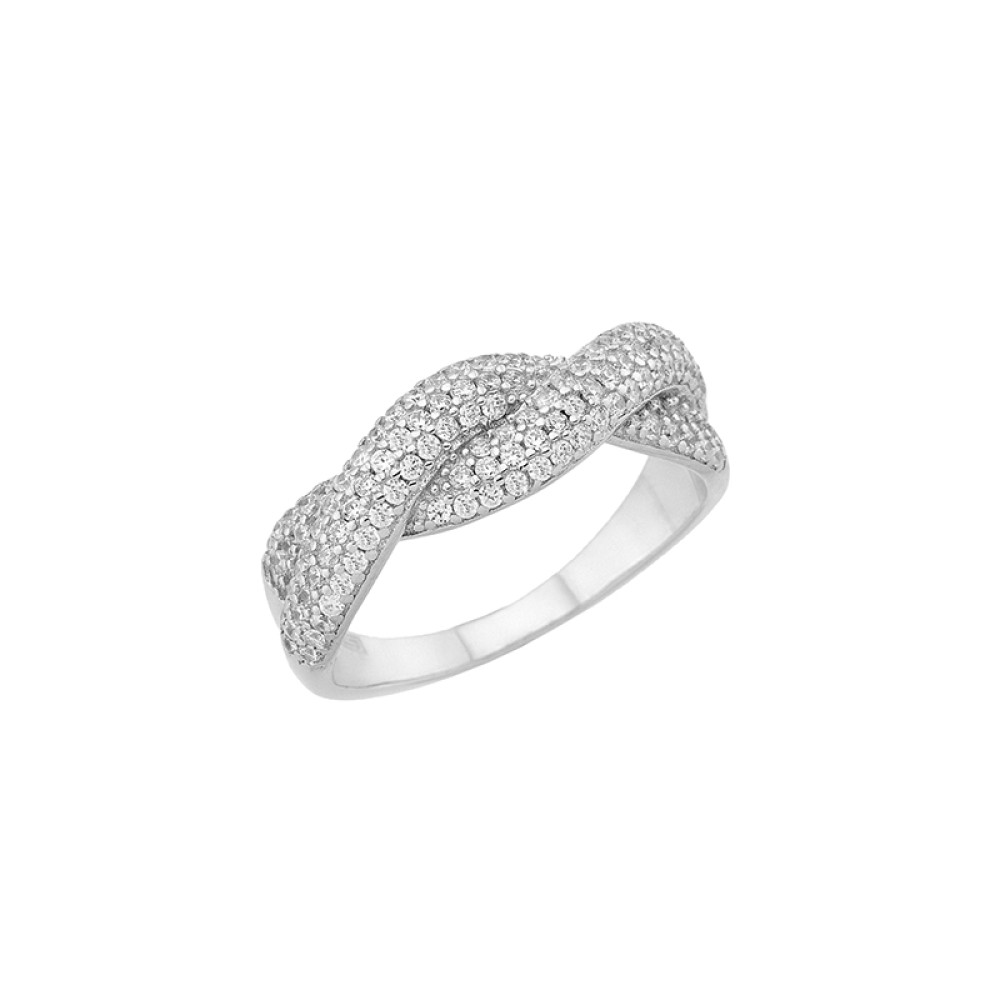 Sterling silver 925°. Double wave band with CZ