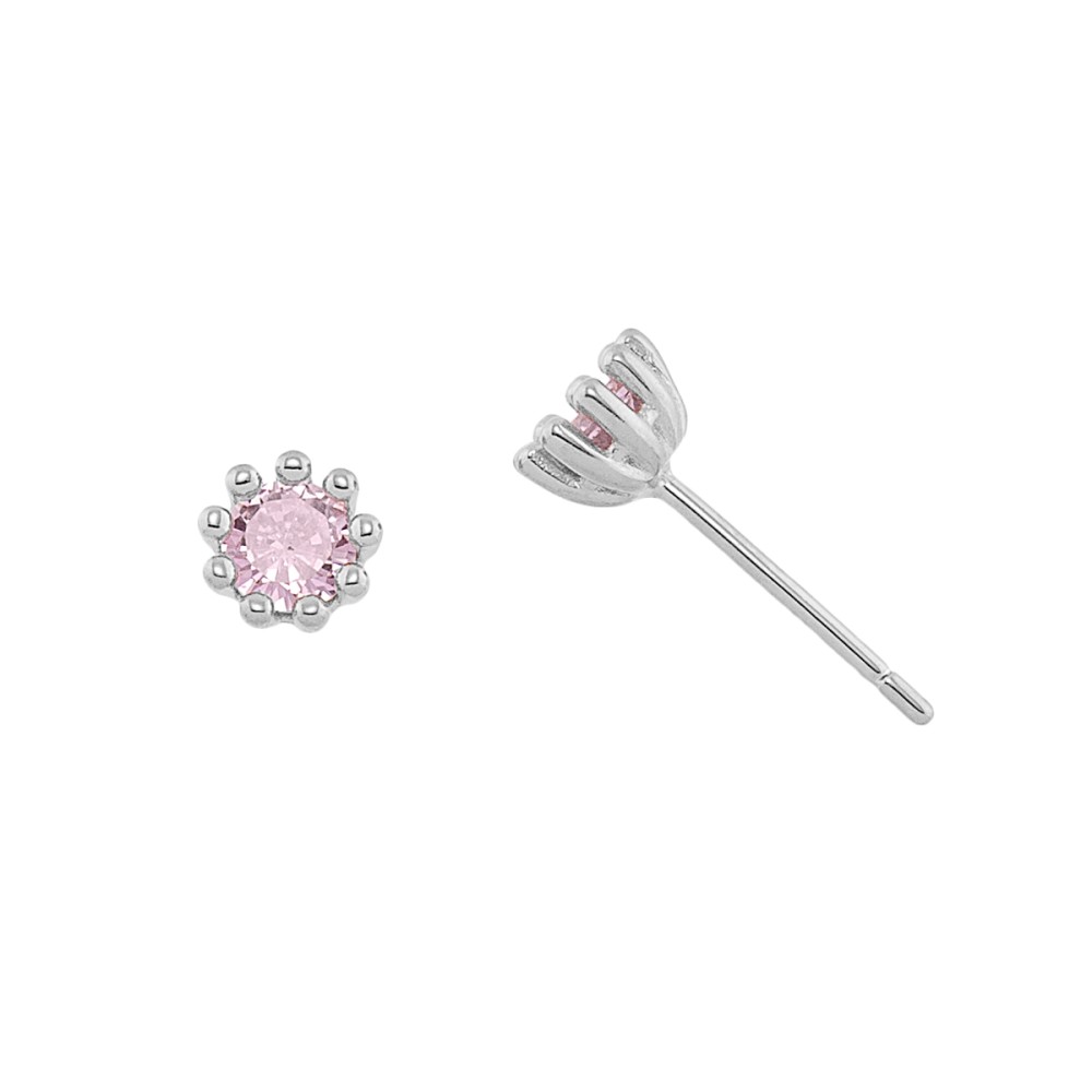 Σκουλαρίκια στικ μονόπετρα με ροζ ζιργκόν από επιπλατινωμένο ασήμι 925°