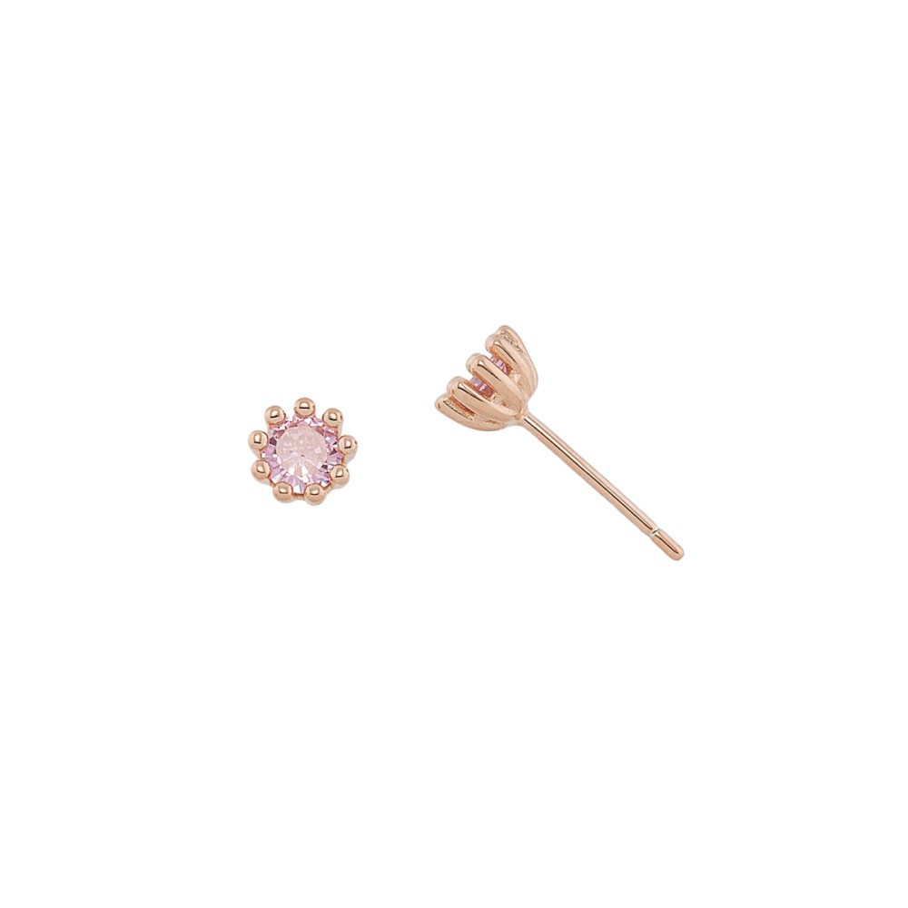 Σκουλαρίκια στικ μονόπετρα με ροζ ζιργκόν από ροζ επιχρυσωμένο ασήμι 925°