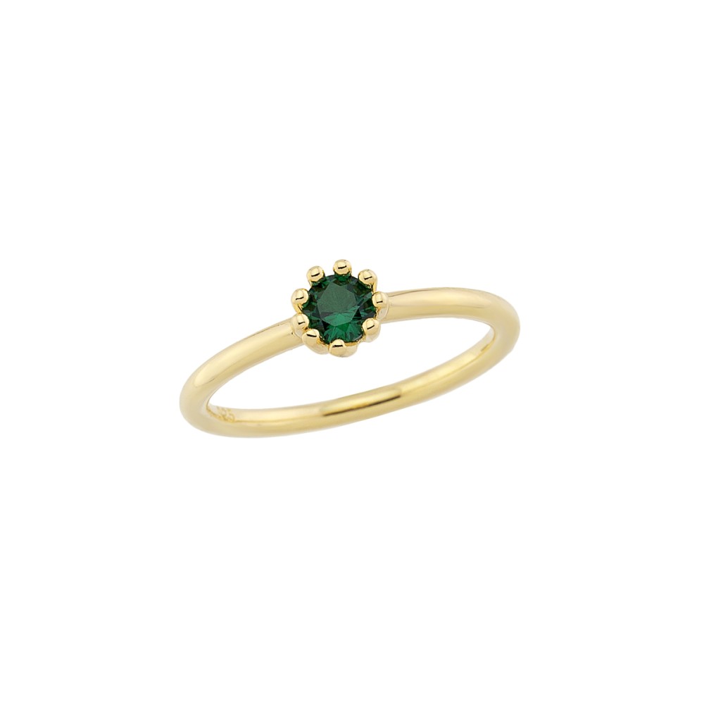 Δαχτυλίδι μονόπετρο πράσινο ζιργκόν από επιχρυσωμένο ασήμι 925°