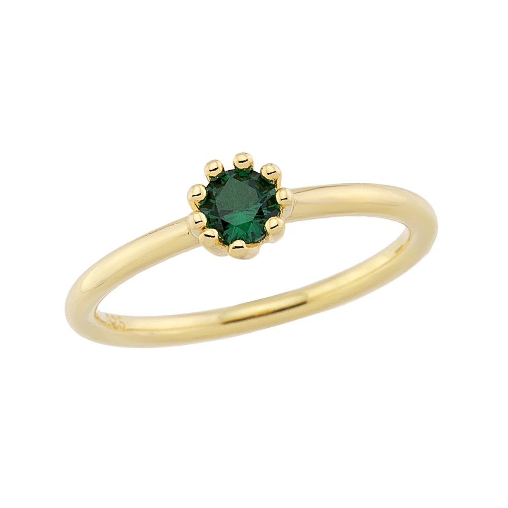 Δαχτυλίδι μονόπετρο πράσινο ζιργκόν από επιχρυσωμένο ασήμι 925°