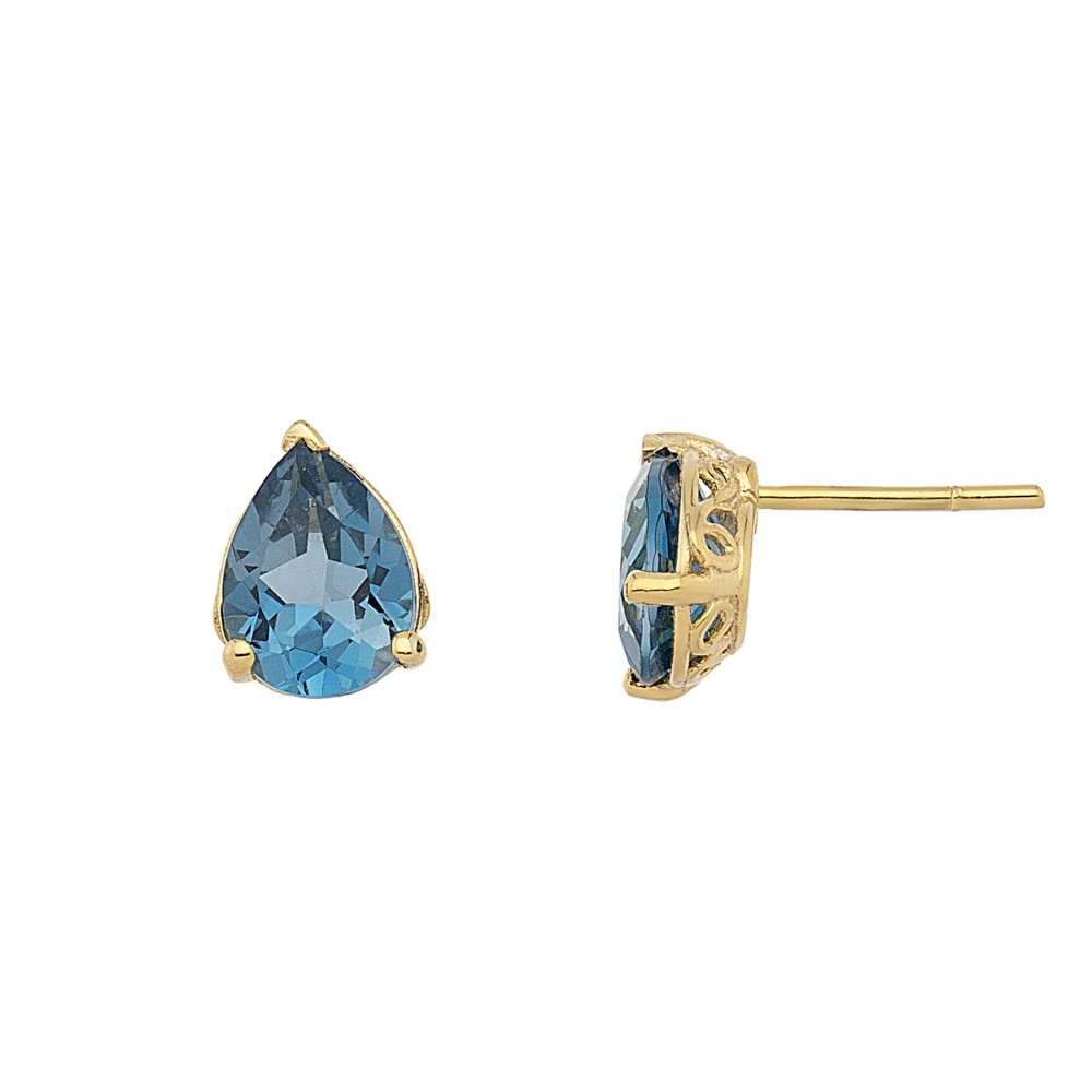 Σκουλαρίκια στικ σχέδιο μονόπετρο με μπλε τοπάζι από χρυσό 9 καρατίων