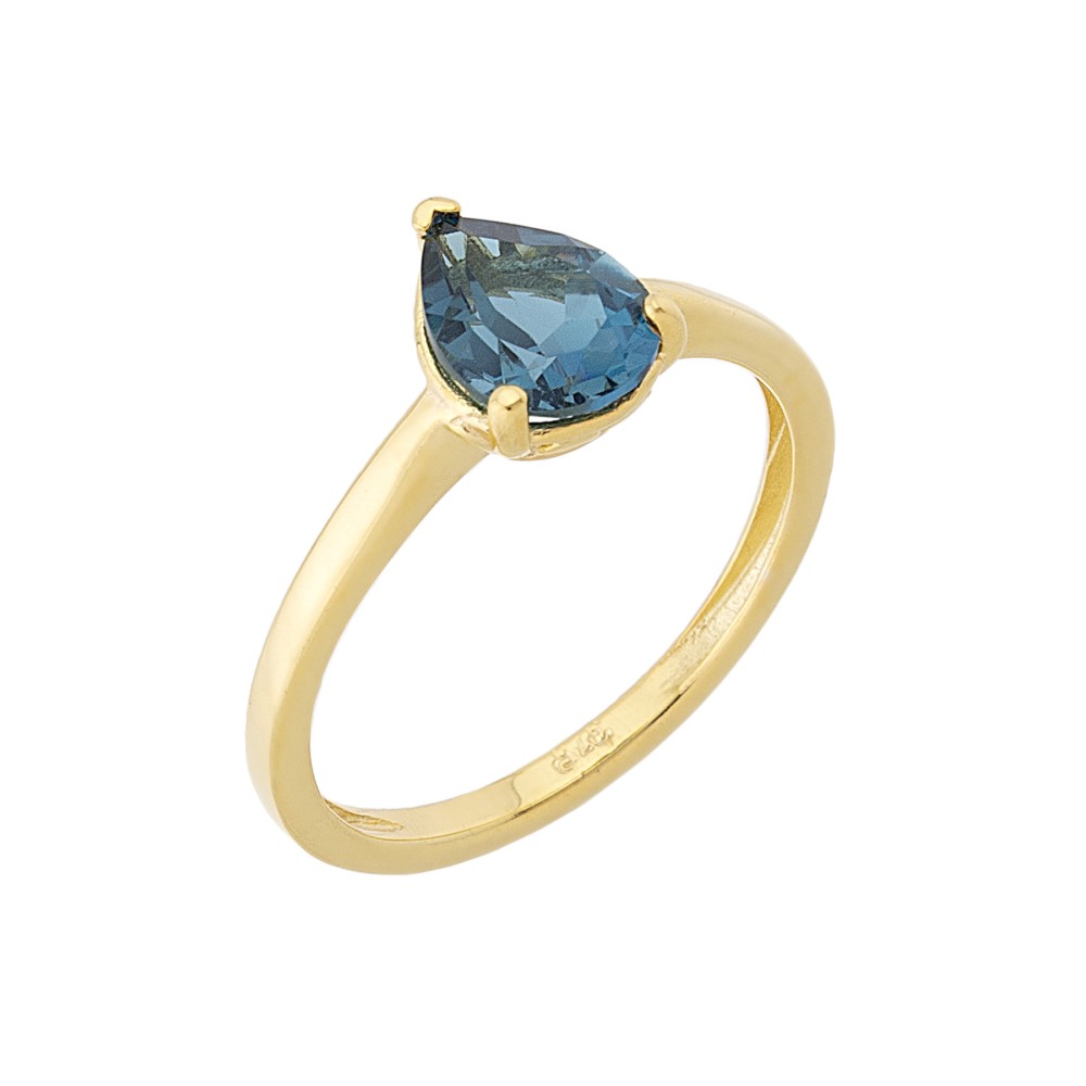 Gold 9ct. Teardrop solitaire ring with CZ