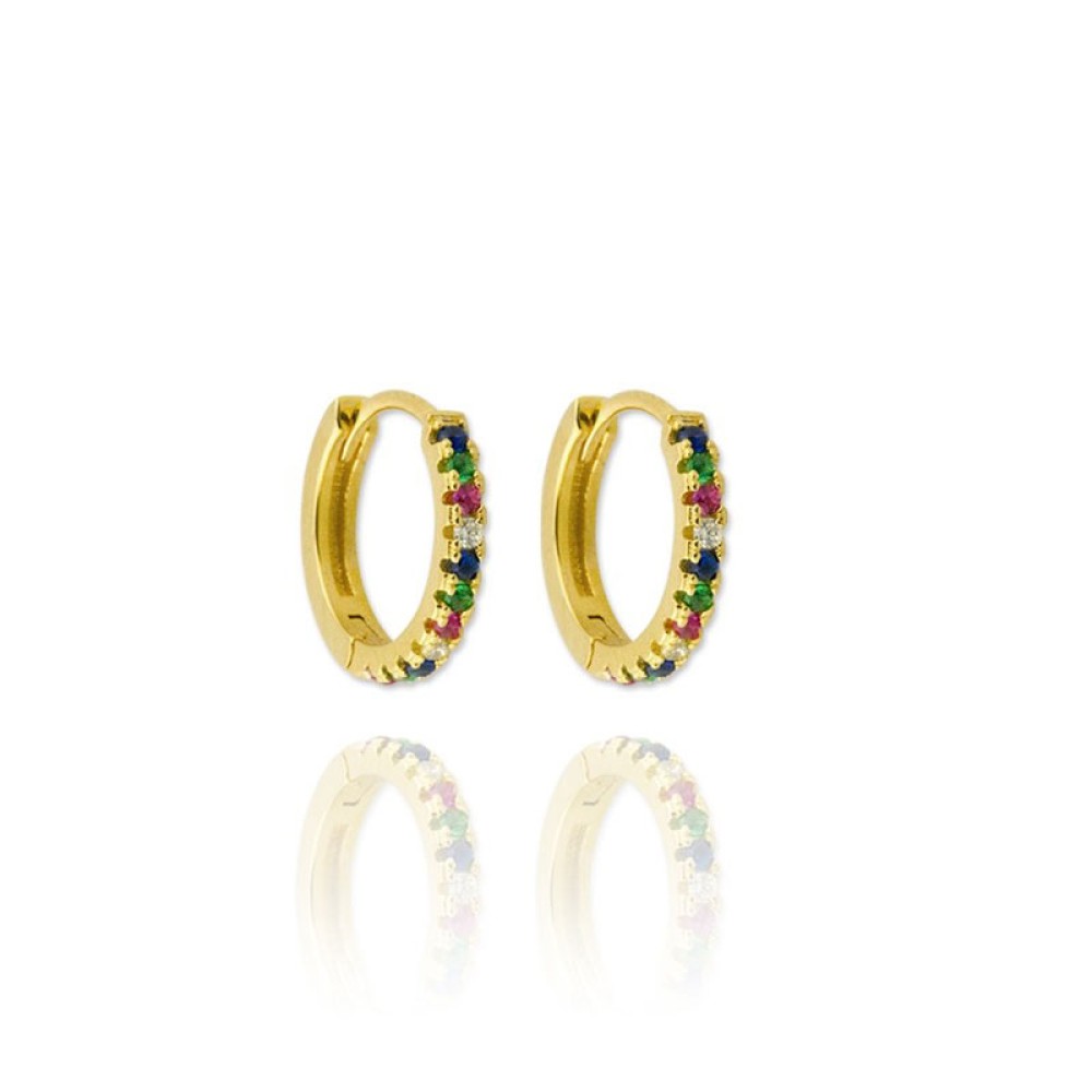 Sterling silver 925°. Hoops with multicolour CZ