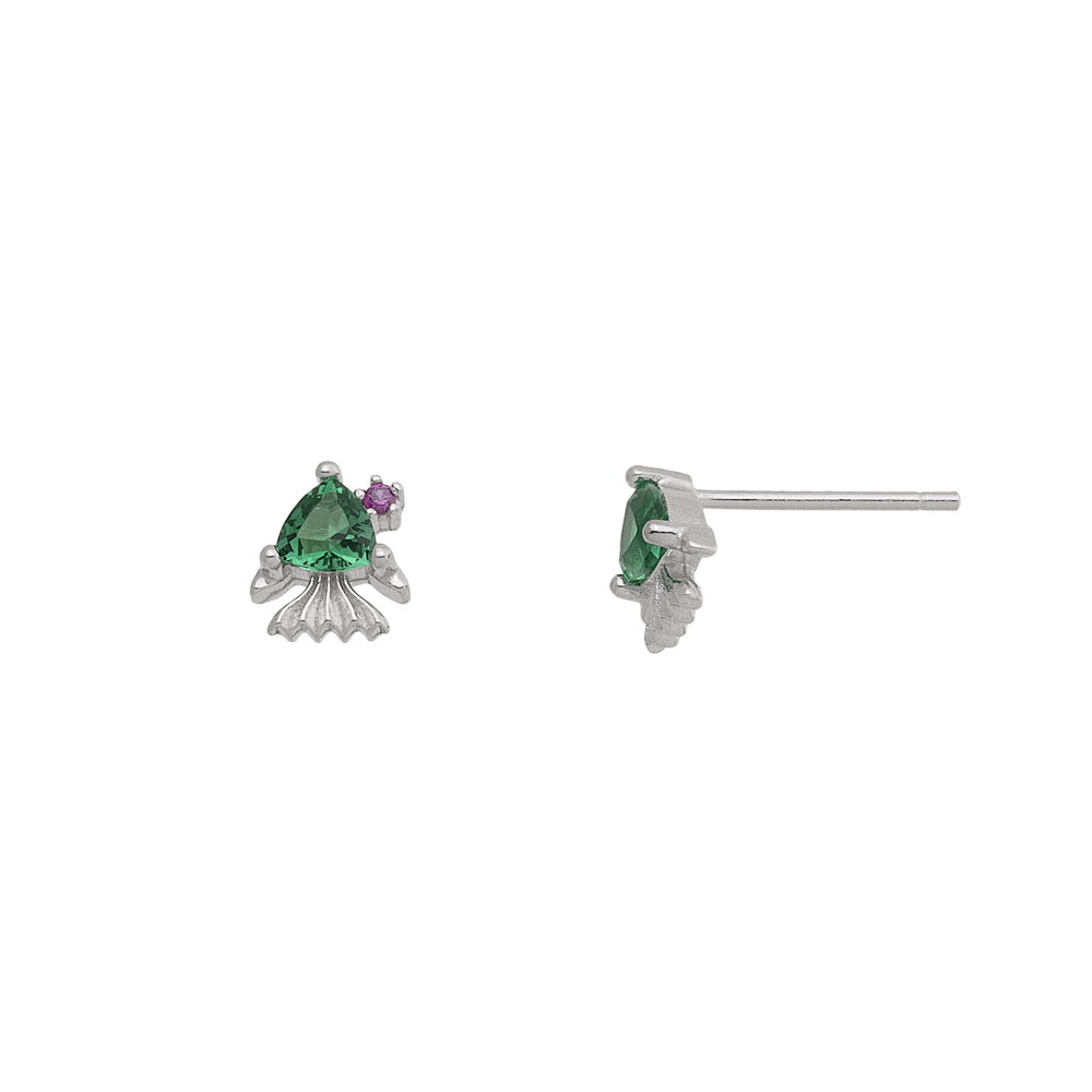 Sterling silver 925°. Kids fish studs with CZ