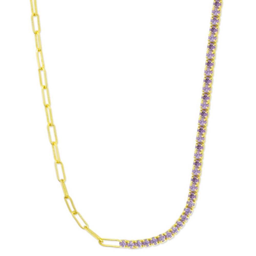 Κολιέ σχέδιο αλυσίδα με ριβιέρα από κίτρινο επιχρυσωμένο ασήμι 925°